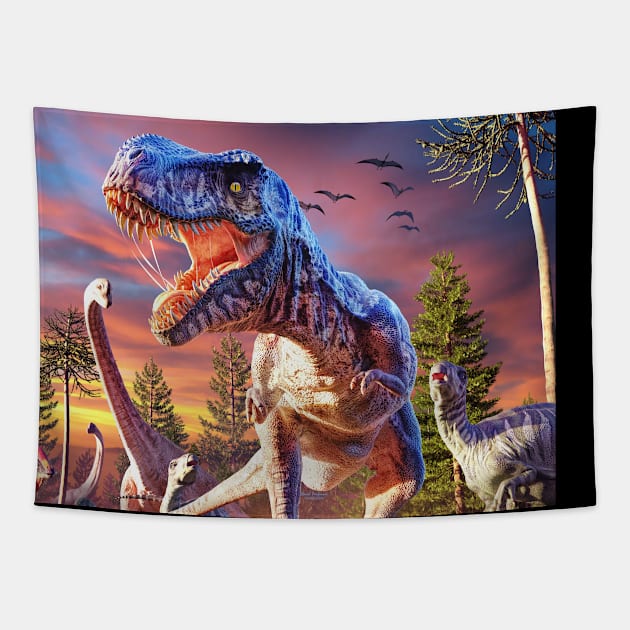 T-Rex Attack Tapestry by David Penfound Artworks