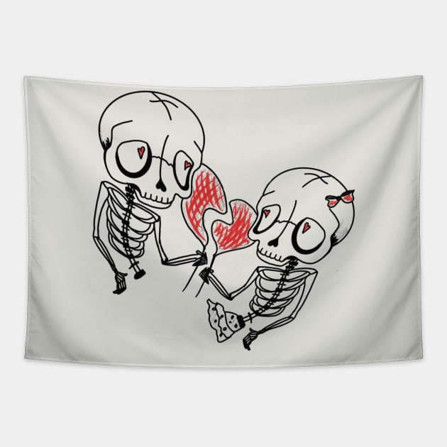 Skeleton Lovers Heart Love Art Tapestry by Print Art Station