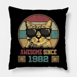Awesome Since 1982 42nd Birthday Gift Cat Lover Pillow