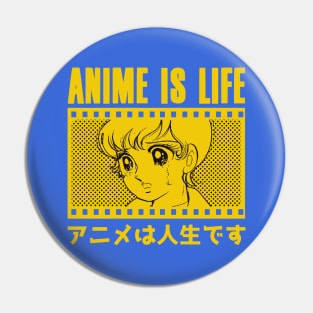 Anime is Life Otaku, Vintage Retro Yellow Pin