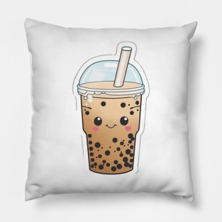 Cute Bubble Tea Cartoon Anime Boba Drawing Pillow