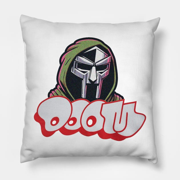 MF DOOM Mask and Logo Pillow by ManyMelany