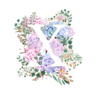 botanical monogram alphabet X hydrangea flowers T-Shirt