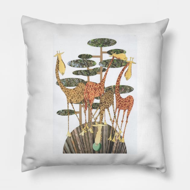 Giraffes at the Watering Hole, number 2. Pillow by krisevansart