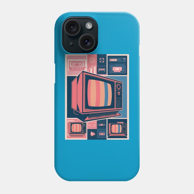 Illustration Of an 80s Inspired TV and Cassettes Phone Case by B&H