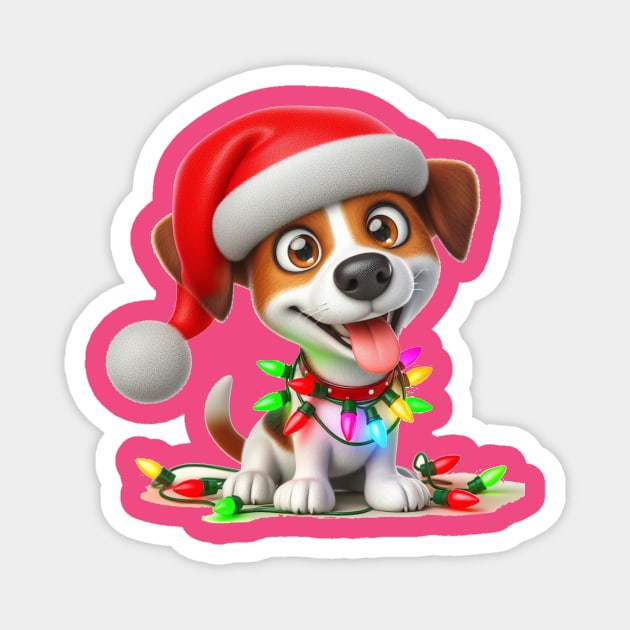 Jack Russell wearing a Santa hat Magnet by TeeMax