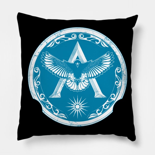 Greek Eagle Shield with Spartan Lambda and Sun of Vergina Pillow by NicGrayTees