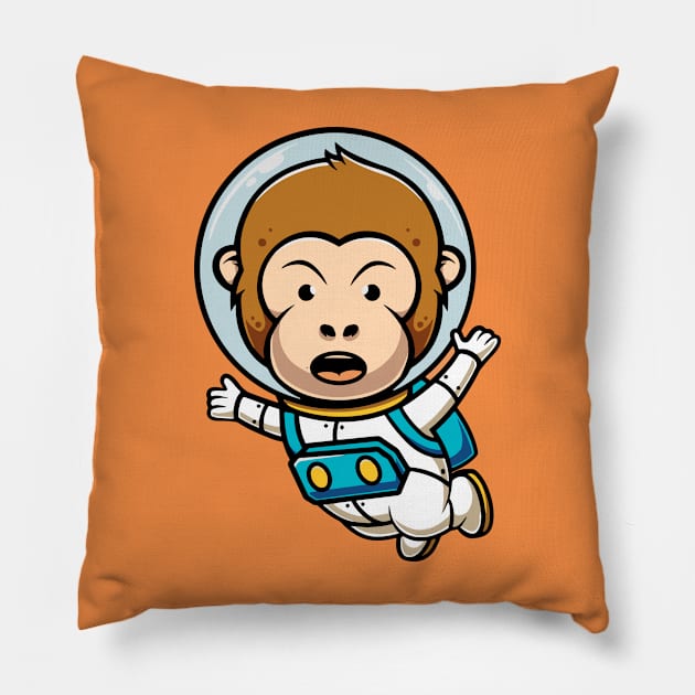 Cute Monkey Space Explorer Pillow by Cubbone