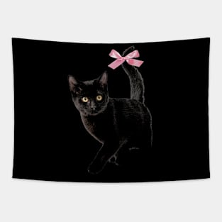 Cat with bow, coquette clothing, 90s Style T-Shirt, Pinterest Aesthetic Clothing, Cat lover Tapestry