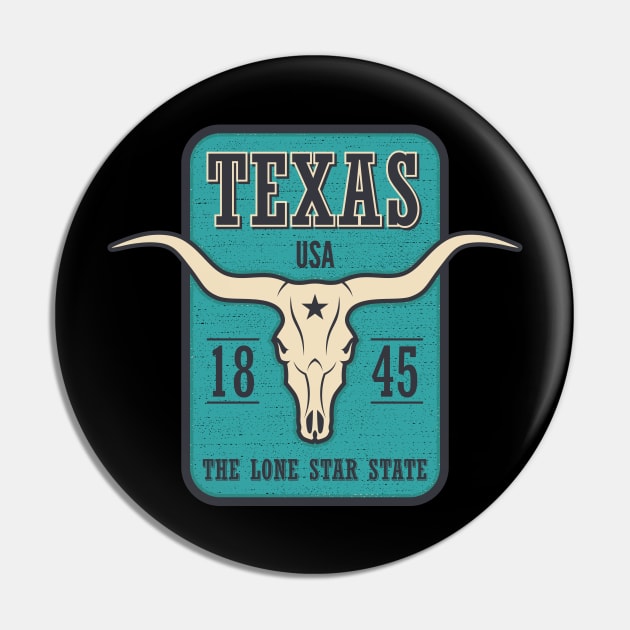 Texas state USA - with longhorn skull Pin by Frispa