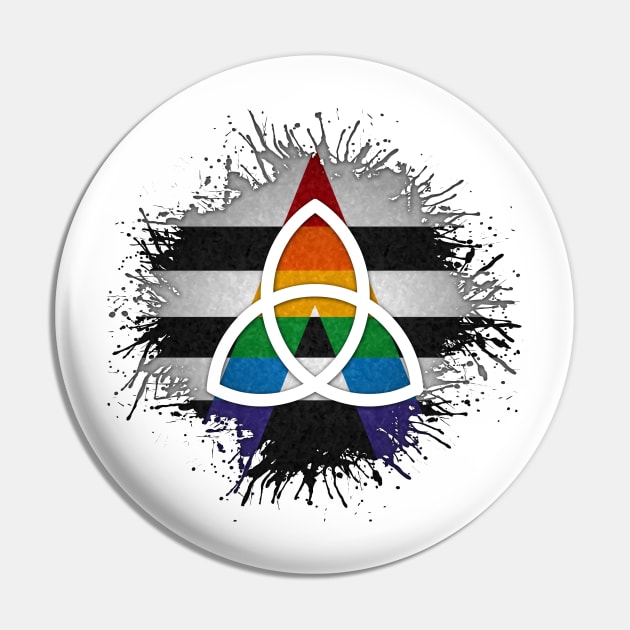 Paint Splatter LGBT Ally Pride Flag Triquetra Symbol Pin by LiveLoudGraphics