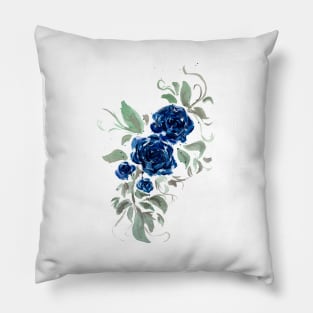 Blue Watercolor Roses Pillow