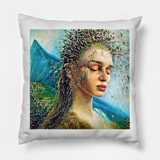 Optical illusion, portrait of pretty young woman and some nature Pillow