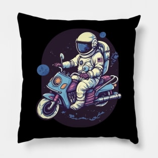 Astronaut Riding A Motorbike In Space Pillow