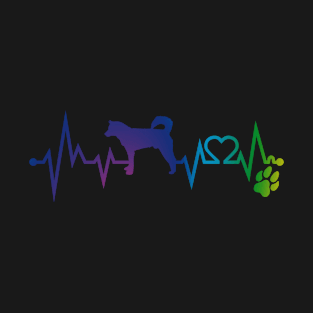 Korean Jindo Dog Colorful Heartbeat, Heart & Dog Paw T-Shirt