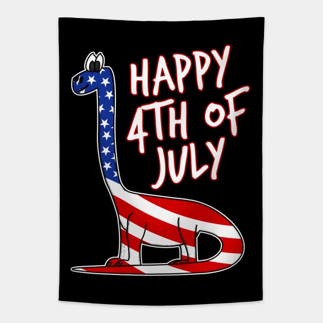 Happy 4th July Dinosaur American Flag Diplodocus Funny Tapestry by doodlerob