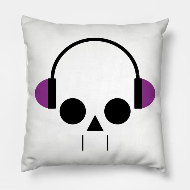 Skull with Headphones Pillow by poshke