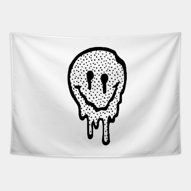 Black and White Polka Dot Drippy Smiley Face Tapestry by lolsammy910