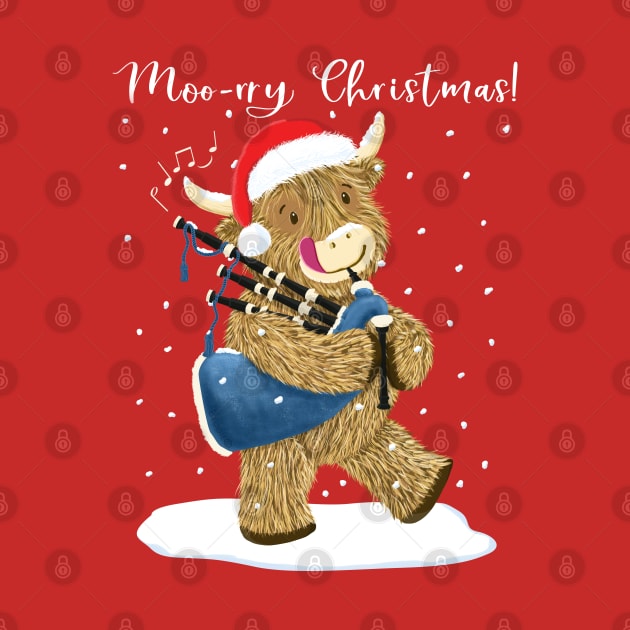 Scottish Highland Cow Plays Merry Christmas On His Bagpipes by brodyquixote