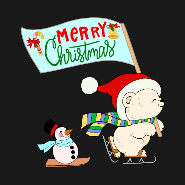 Merry Christmas! Polar bear and Snowman by IdinDesignShop