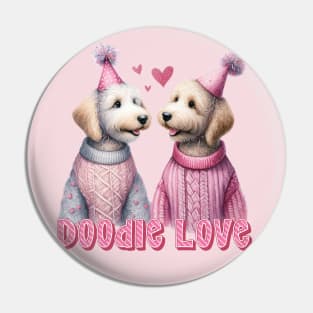 Doodle Love Two Romantic Labradoodles Couple for Valentine's Day Pin