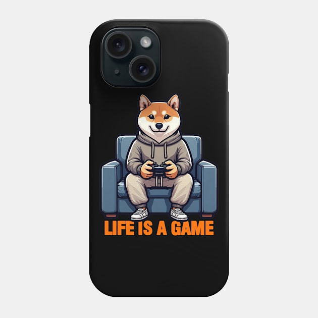 Life Is A Game meme Shiba Inu Gamer Play Video Games Phone Case by Plushism