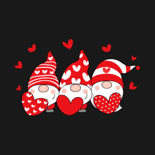 Three Gnomes Holding Hearts Valentines Day Cute Gift idea for Her and him T-Shirt