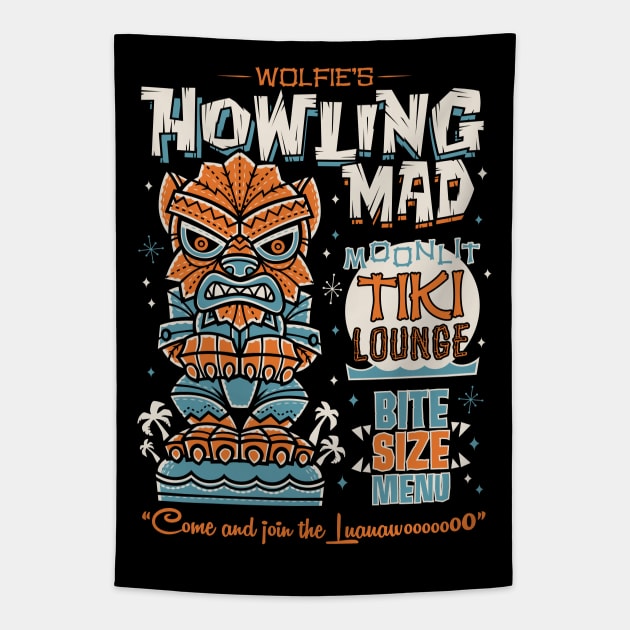 Wolf Man Creepy Cute Tiki Lounge - Hawaii Vacation Surf Monster Tapestry by Nemons