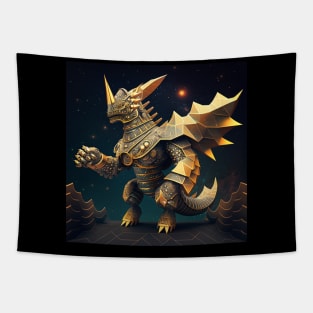 gold armored titan kaiju dragon ecopop in fractal design Tapestry