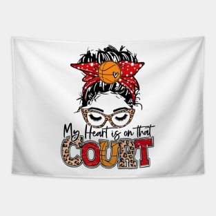 My Heart Is On That Court Basketball Leopard, Basketball Mom Tapestry