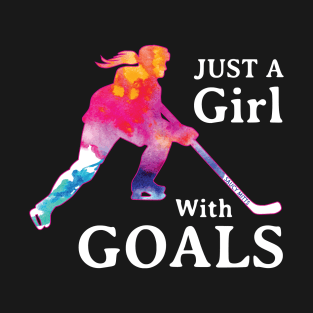 Just a Girl With Goals Hockey Watercolor T-Shirt