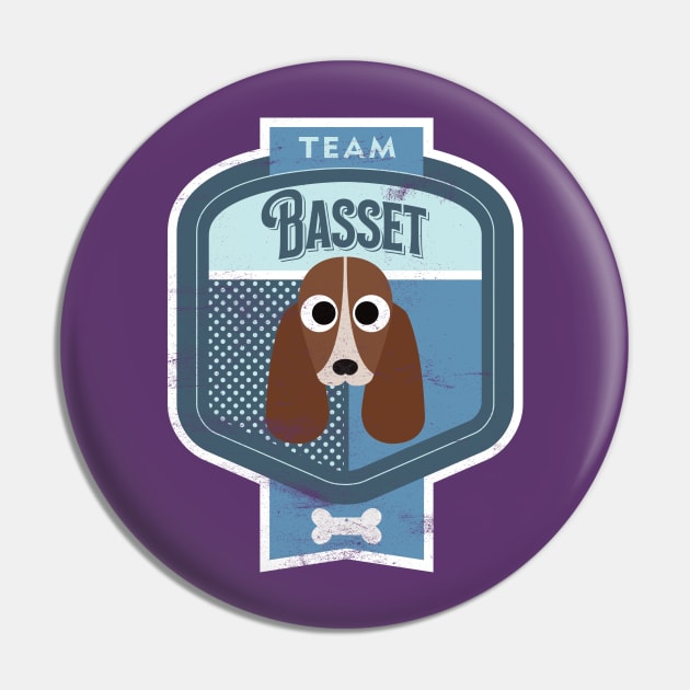 Team Basset - Distressed Basset Hound Beer Label Design Pin by DoggyStyles