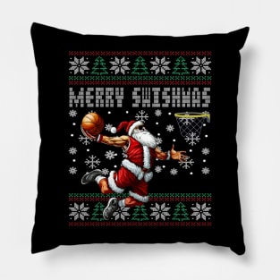 Merry Swishmas Ugly Christmas Basketball Christmas Pillow