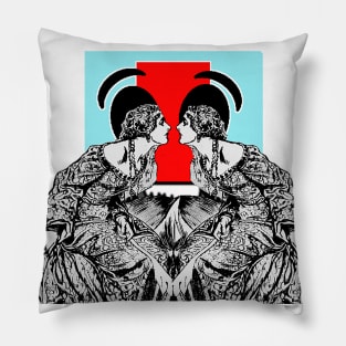 Women facing each other face to face - Medieval Lady Pillow