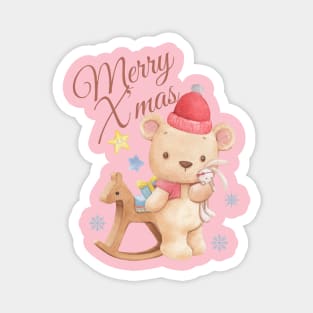 Merry X’mas, cute Christmas bear. Magnet