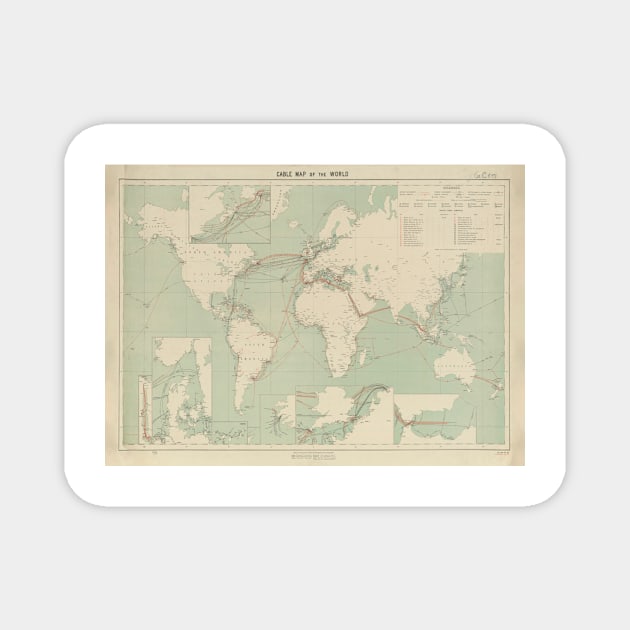 Vintage World Telegraph Map (1910s) Magnet by Bravuramedia