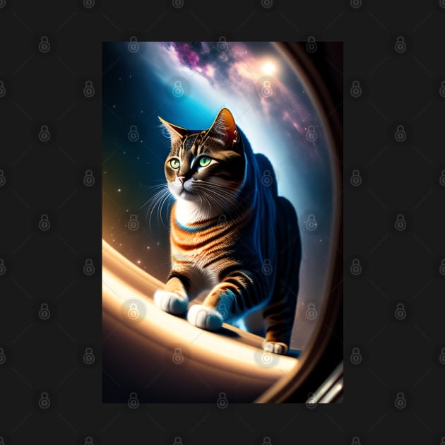 Funny cute cat in space graphic design artwork by Nasromaystro