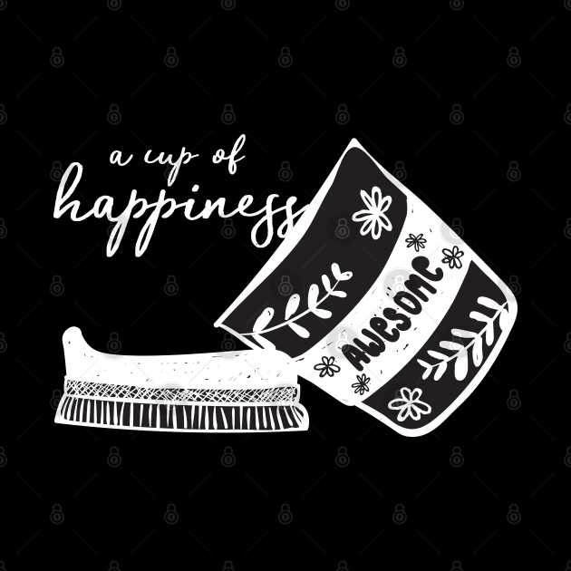 coffee cup take away with cup of happiness, doodle lino cut black and white minimal design by Janatshie