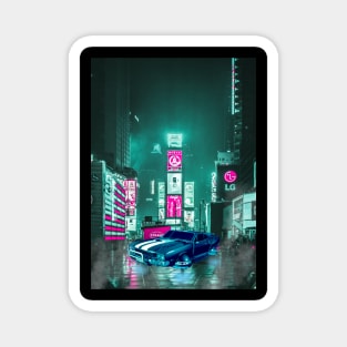 Car Tokyo City Neon Synthwave Magnet