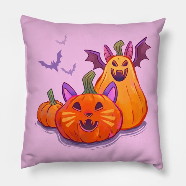 Cat & Bat Pumpkins Pillow by Victoria Hamre