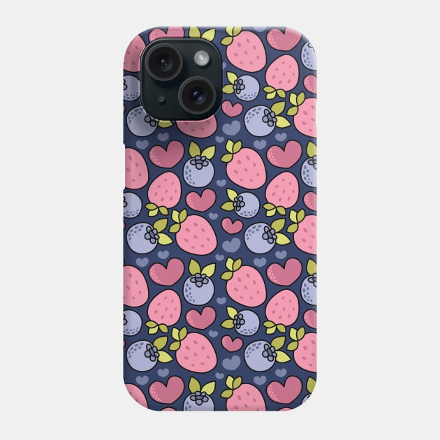 Cute Blueberry and Strawberry Heart Pattern Phone Case by toddsimpson