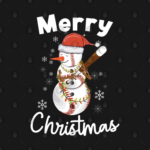 Merry Christmas Snowman Playing Baseball for Baseball Fans by Sandra Holloman