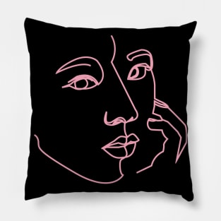 One Line Digital Art - Black pink Pillow