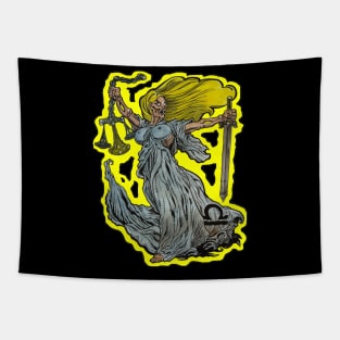 Zombie Art : ZOMBIE ZODIAC HORRORSCOPE (Libra) T-Shirt Tapestry