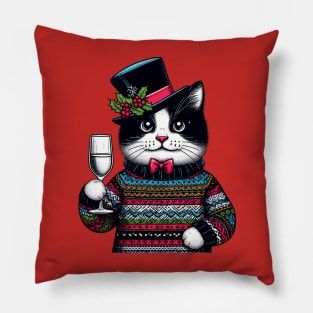 Black White Cat Christmas Pillow