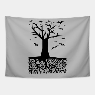 Abstract Minimalist Geometric "Deep Beneath The Earth" Illustration (Tree Roots, Eyes & Birds) Tapestry