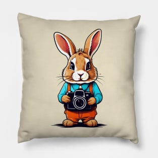 cute bunny holding camera Pillow