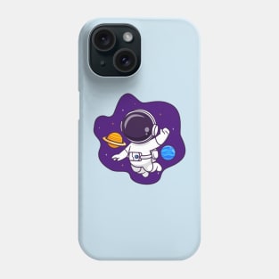 Cute Astronaut Floating In Space With Planet Cartoon Phone Case