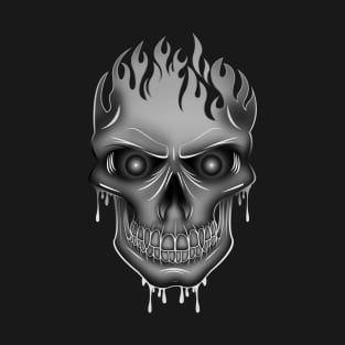 Flame Skull - Silver T-Shirt