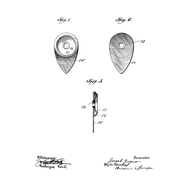 Pick for Guitar Zither Mandolin and other Musical Instrument Vintage Patent Hand Drawing by TheYoungDesigns